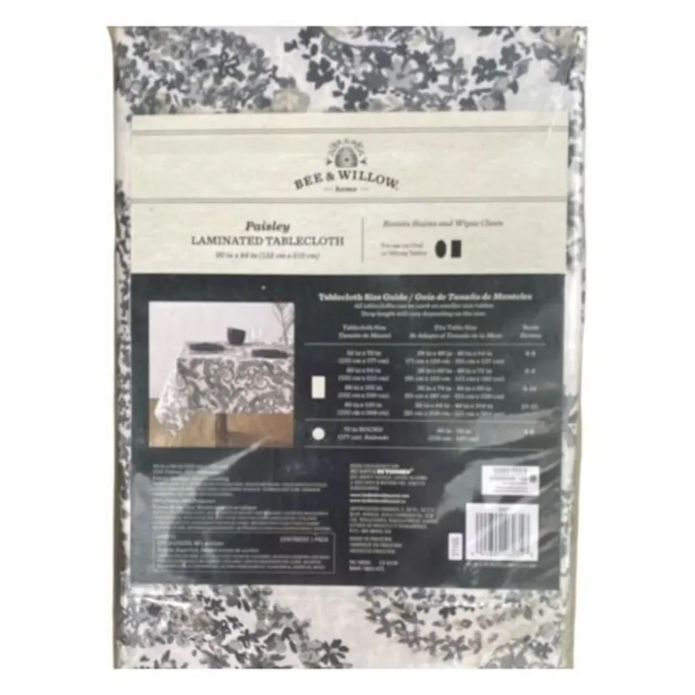 Bee & Willow Gray Paisley Laminate‎ Tablecloth 60x84 Resists Stains Wipe Clean